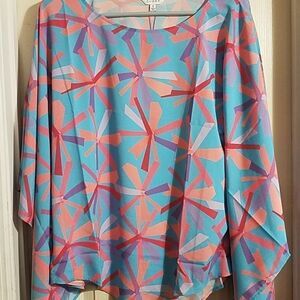 Cuddy Women's Multicolor Geometric Batwing Sleeve Crew Neck Blouse Small NWT